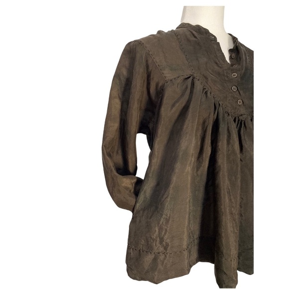 AllSaints Spitalfields Silk Athene Smock Top Brown Long Sleeve Blouse - Picture 4 of 7